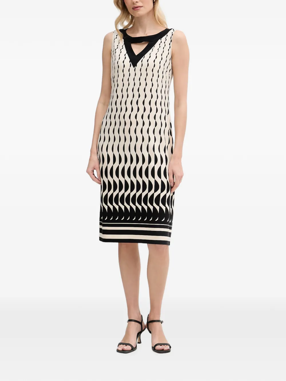Joseph Ribkoff Midi-jurk met geometrische print en uitgesneden details Beige