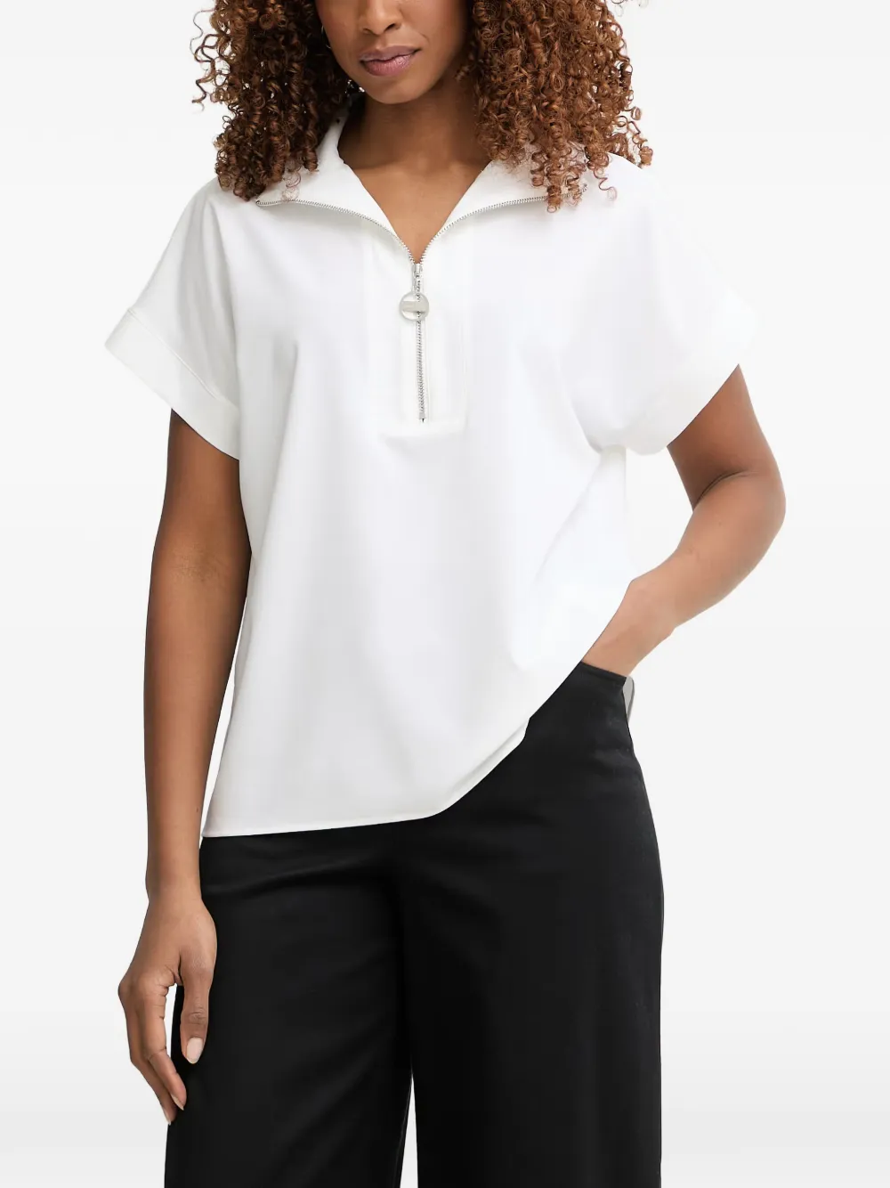 Joseph Ribkoff quarter-zip short-sleeve polo top - Bianco