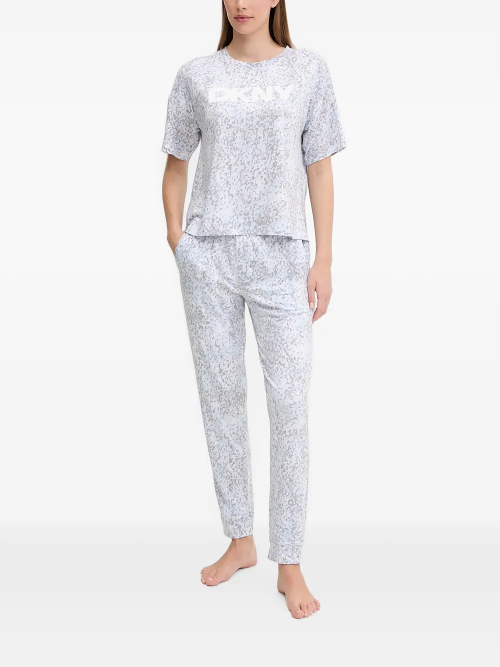 DKNY logo-print leopard-pattern pajamas - Blau