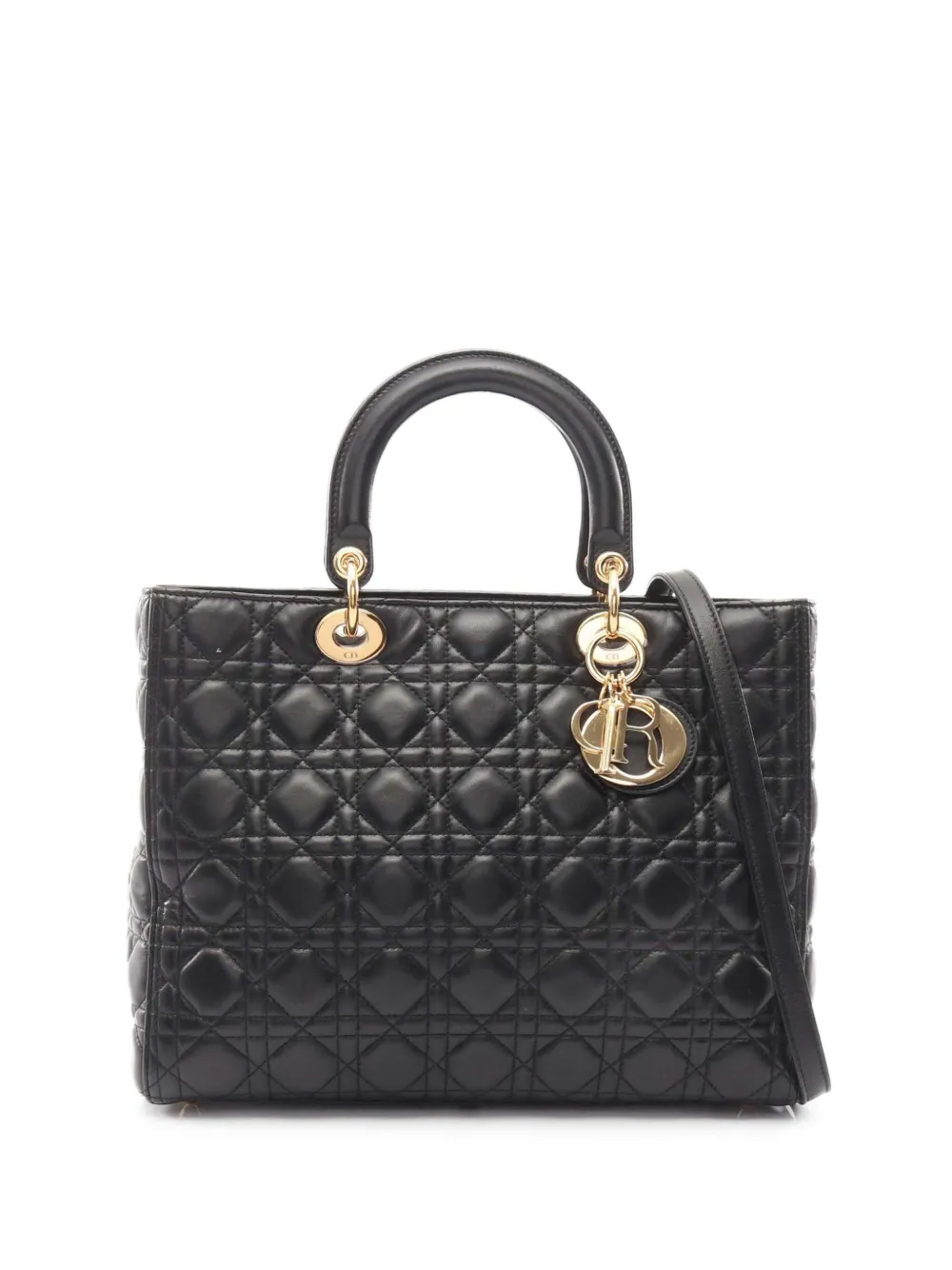 Christian Dior Pre-Owned 2010-2026 Large Lambskin Cannage Lady Dior satchel - Nero