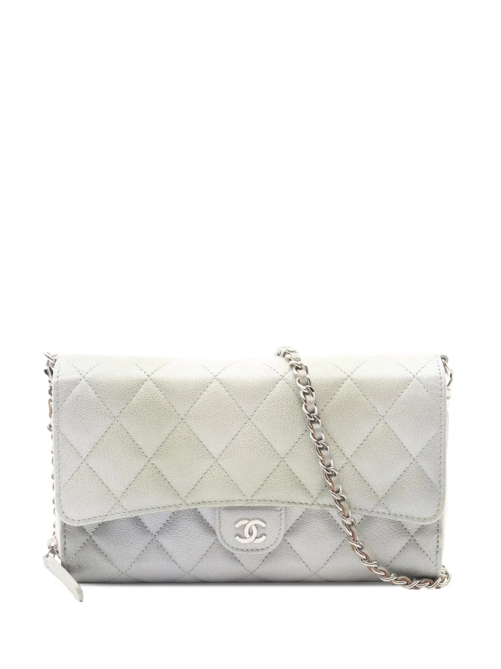 CHANEL Pre-Owned 2022 CC Quilted Iridescent Caviar Phone Holder with Chain crossbody bag - Silber