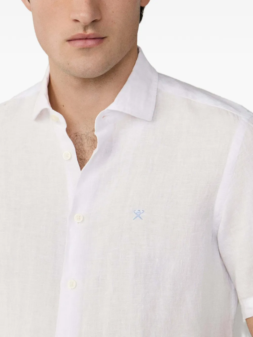 Hackett London Overhemd met geborduurd logo en korte mouwen Wit