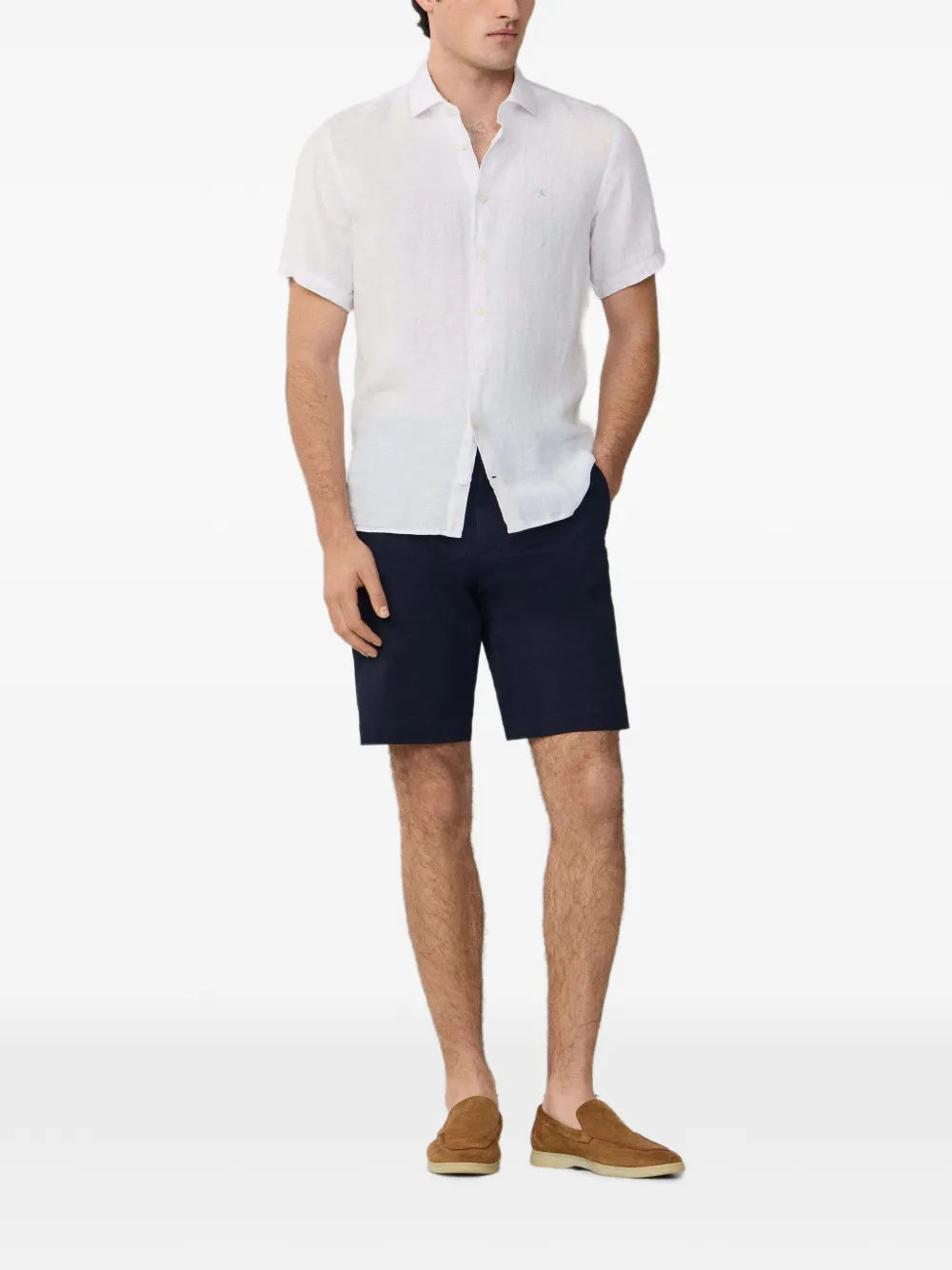 Hackett London Overhemd met geborduurd logo en korte mouwen Wit