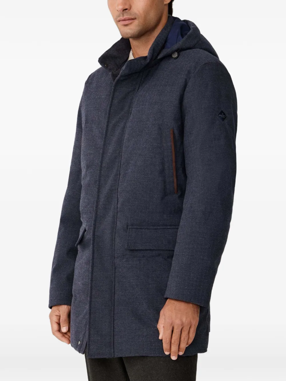 Hackett Herringbone Hooded Parka In Blue