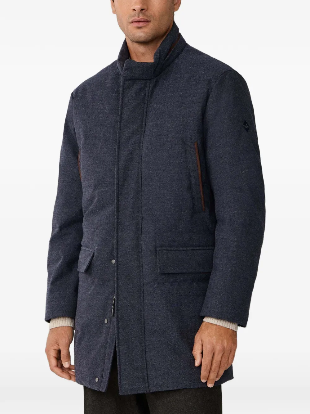Hackett Herringbone Hooded Parka In Blue