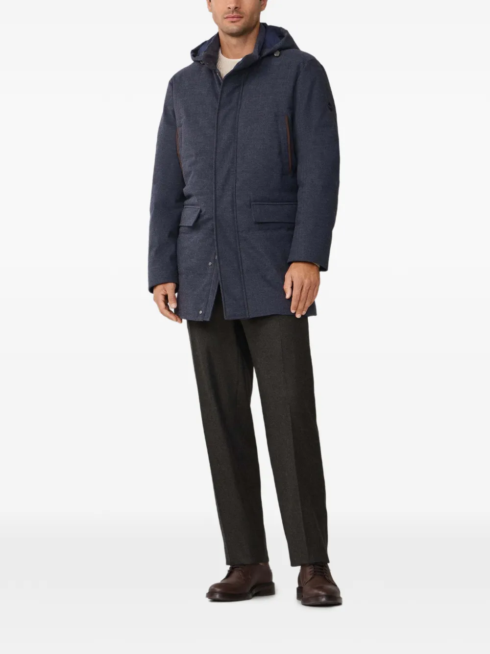 Hackett Herringbone Hooded Parka In Blue