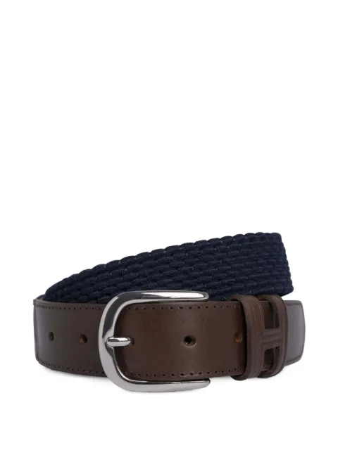 Hackett London plaited leather-trimmed belt