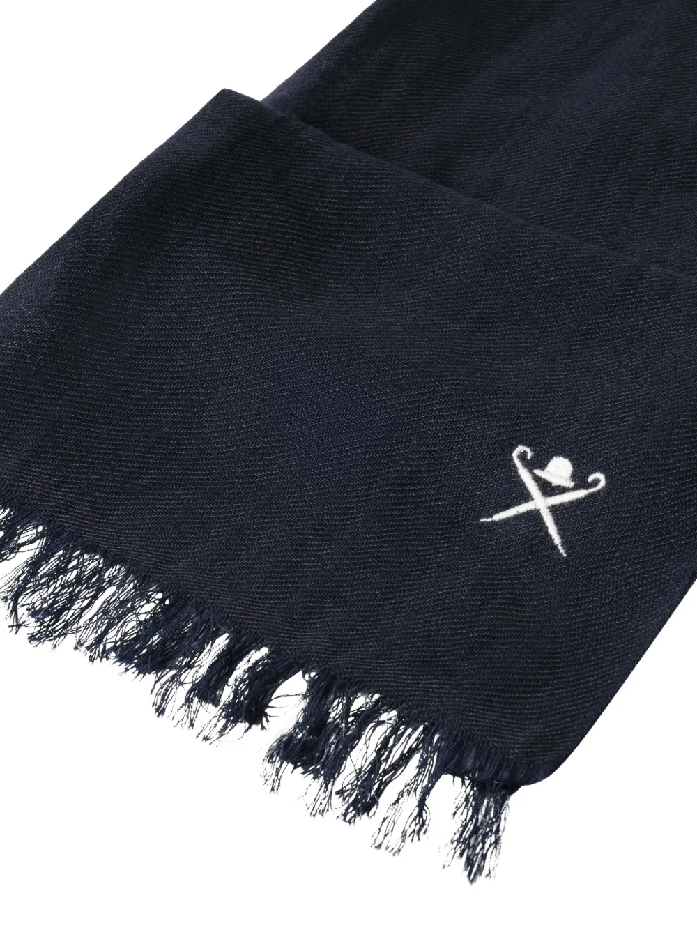 Hackett Herringbone-pattern Fringed-edge Scarf In Black
