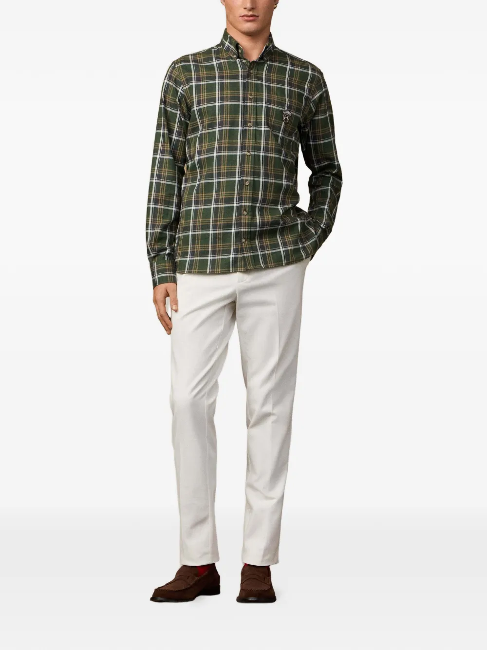 Hackett London Geruit overhemd met elleboogpatch Groen