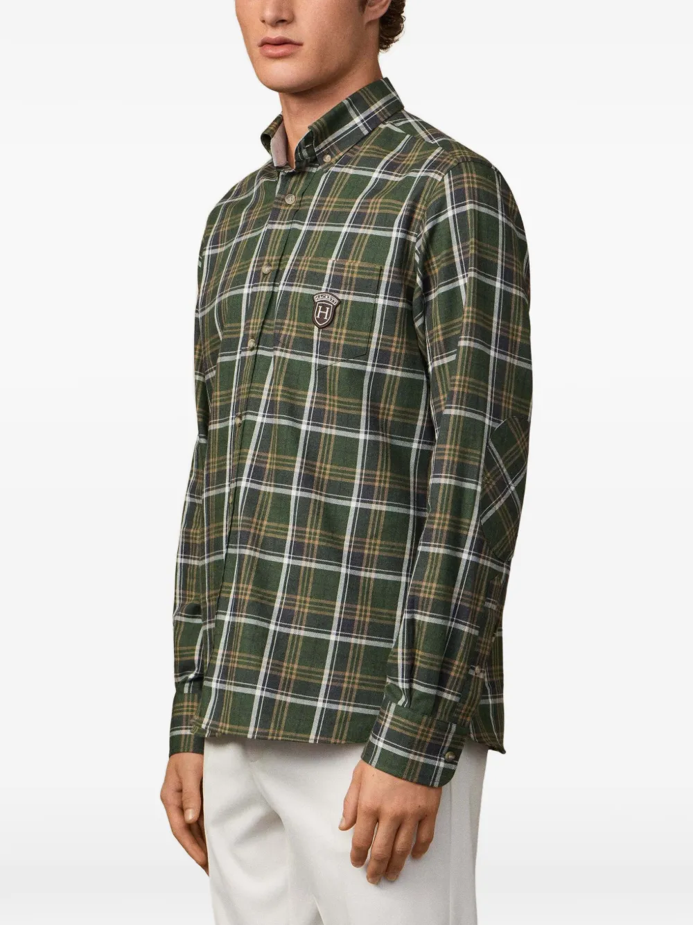Hackett London Geruit overhemd met elleboogpatch Groen