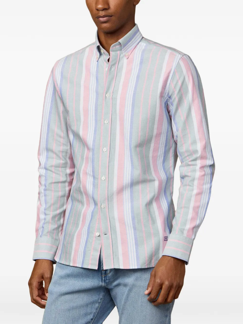 Hackett London Gestreept Oxford overhemd Groen