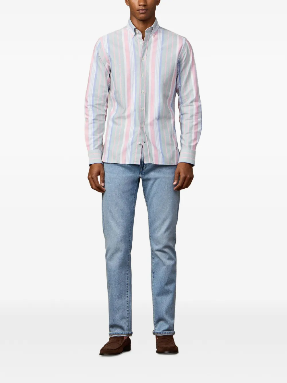 Hackett London Gestreept Oxford overhemd Groen