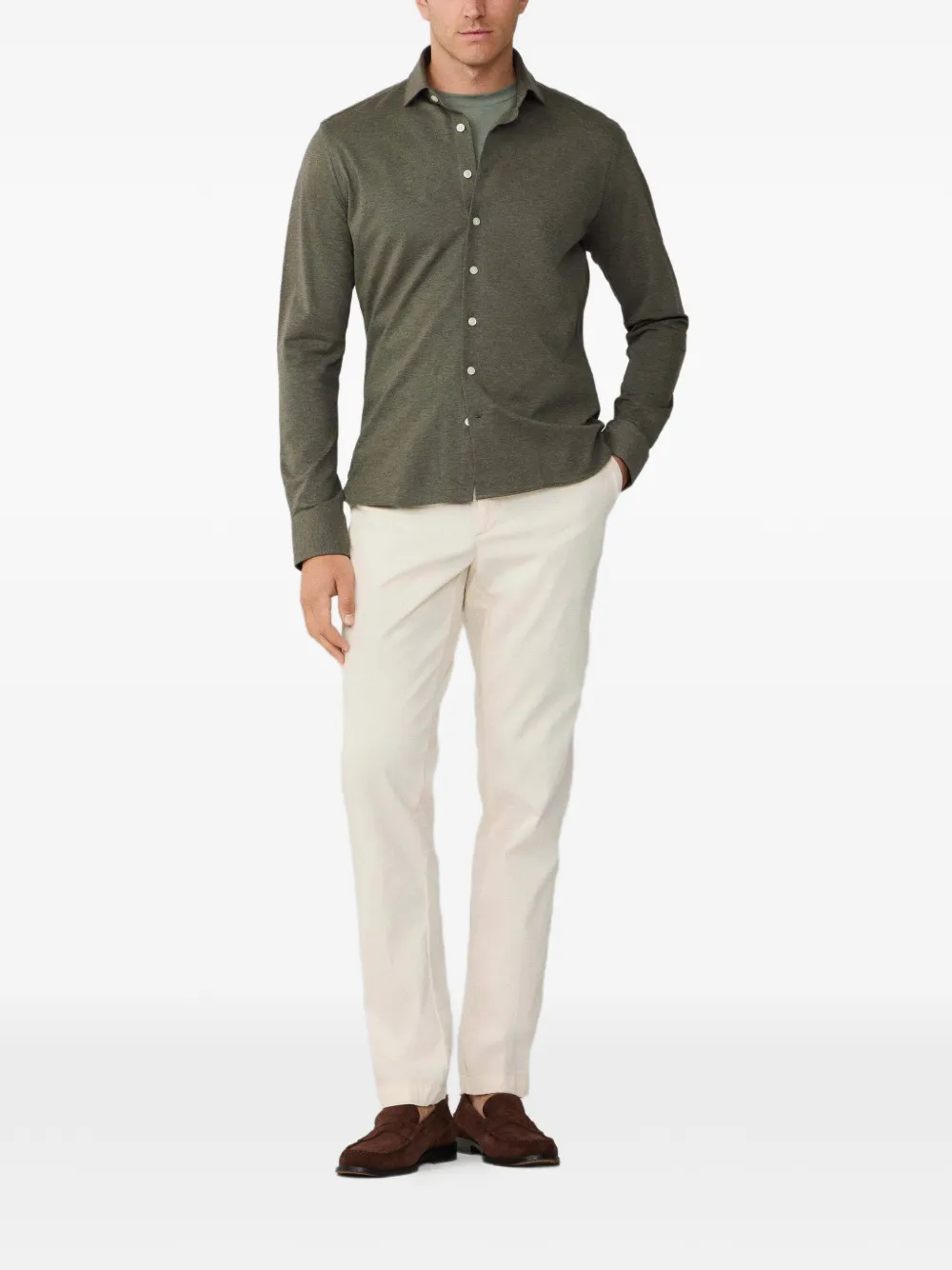 Hackett London Piqué jersey overhemd met Kent kraag Groen