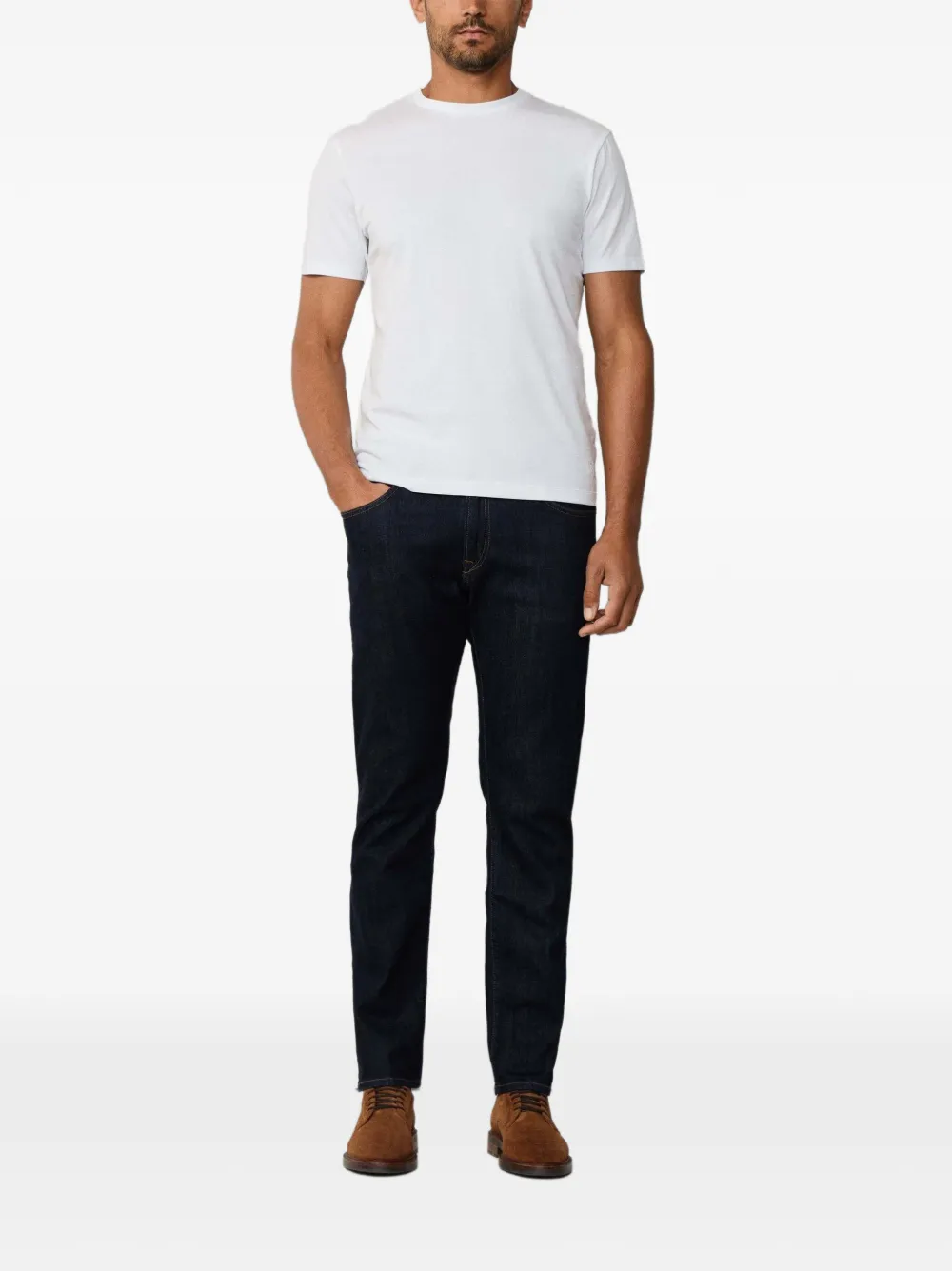 Hackett London Pima katoenen T-shirt met geborduurd logo Wit