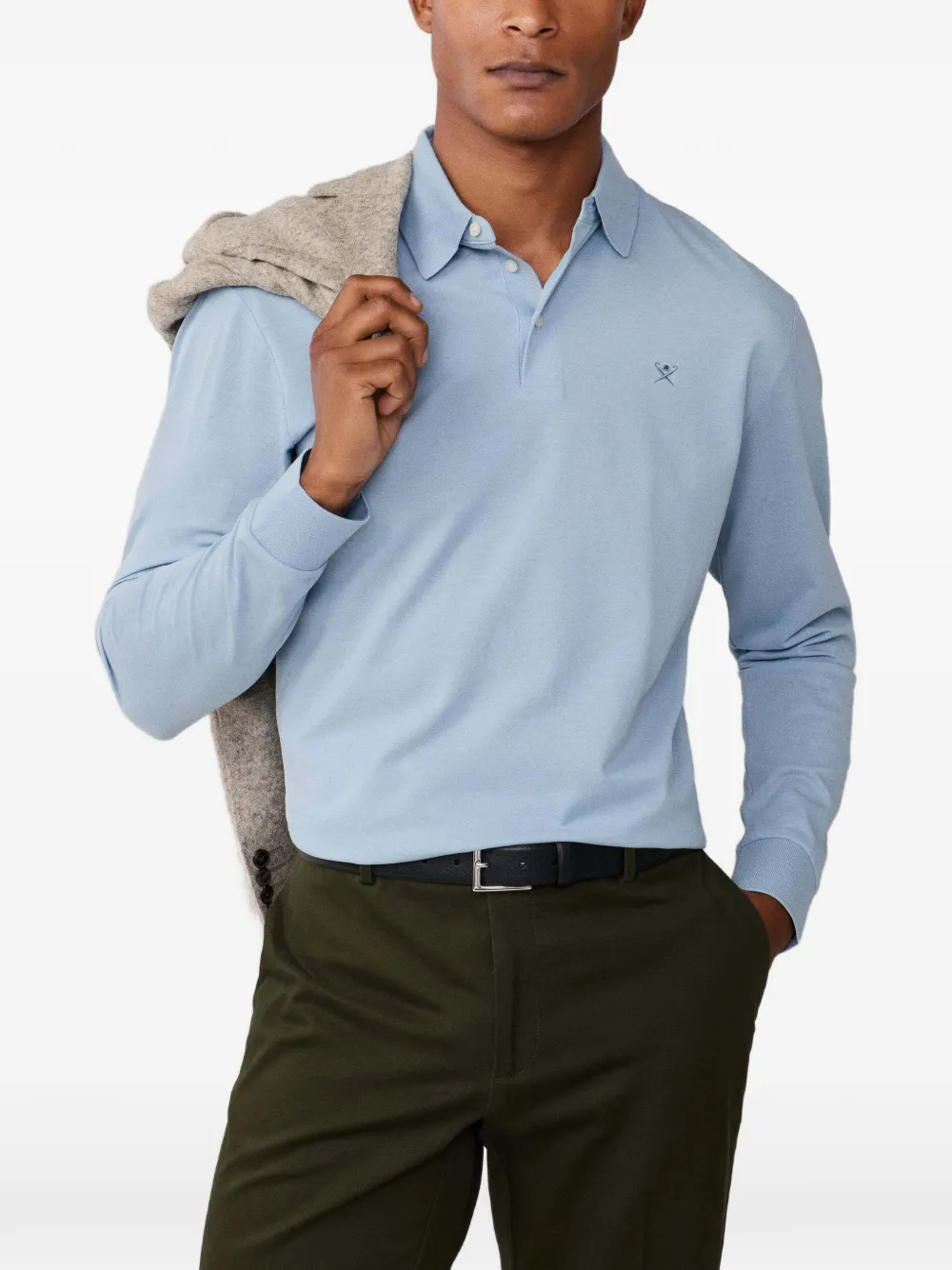Hackett London Poloshirt met borduurwerk en lange mouwen Blauw