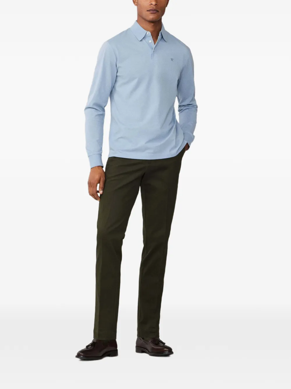 Hackett London Poloshirt met borduurwerk en lange mouwen Blauw