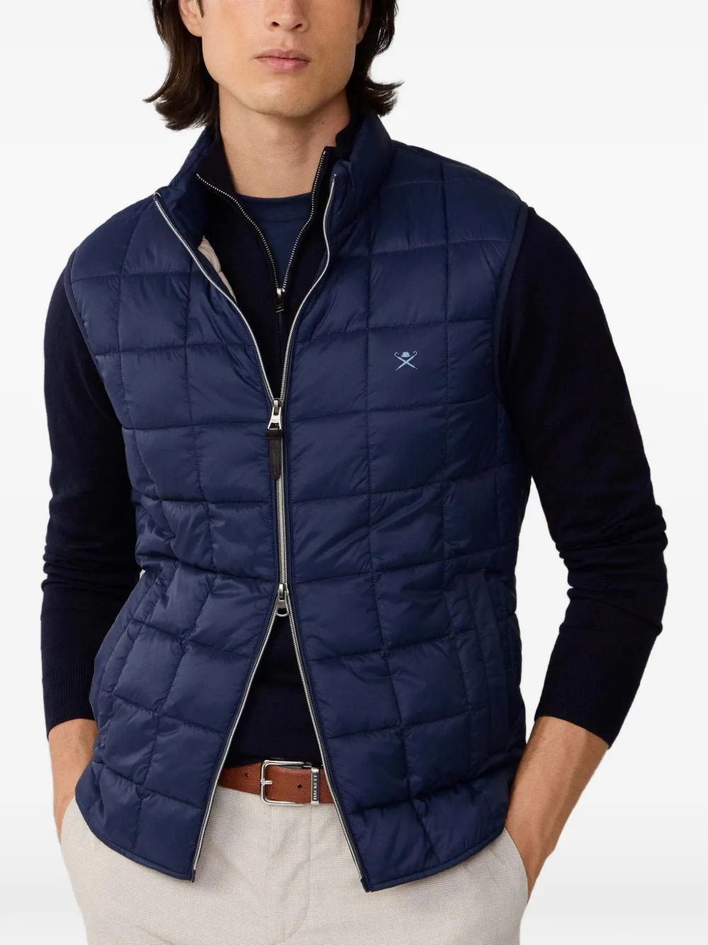 Hackett Logo-embroidered Gilet In Blue