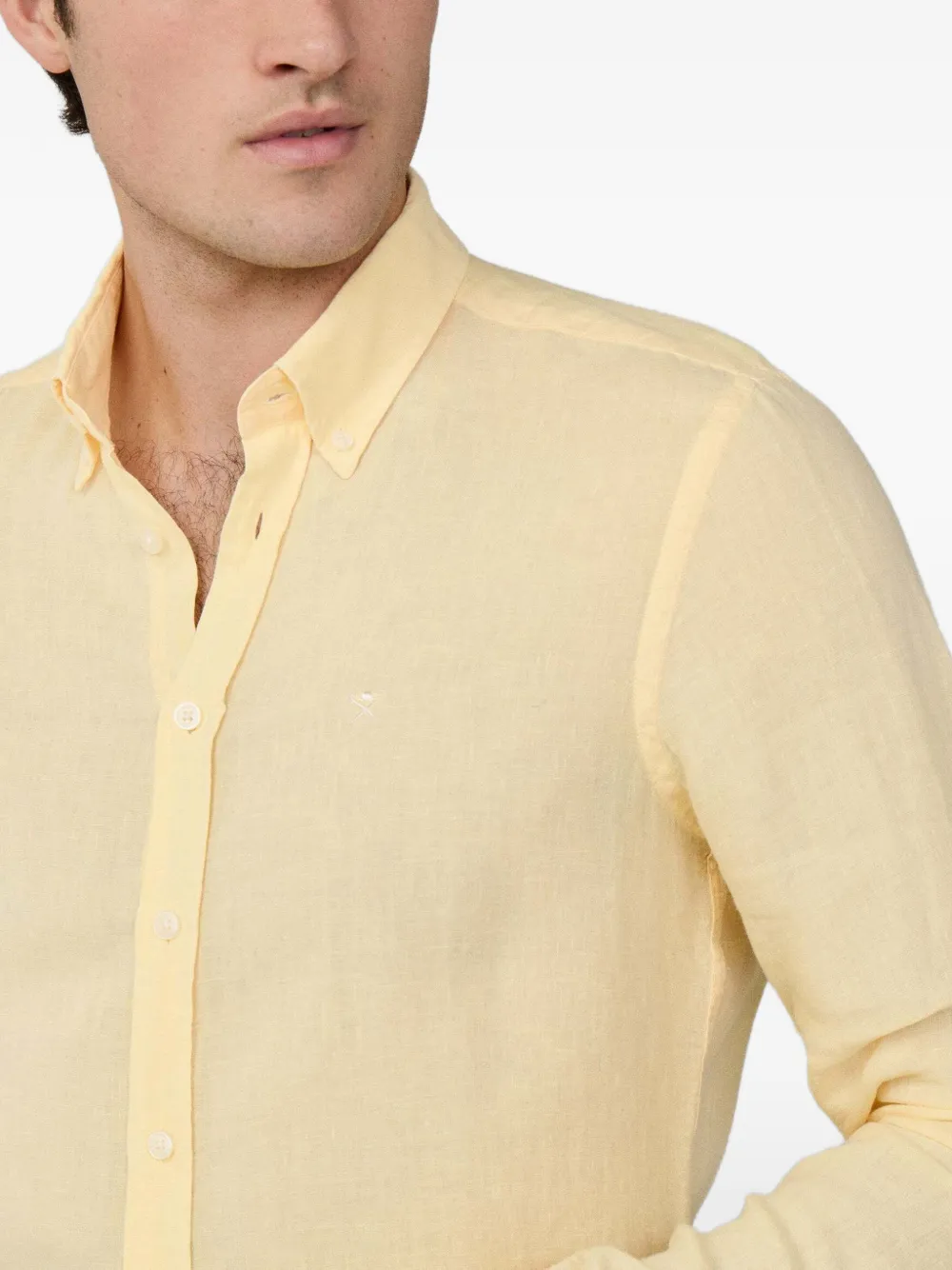 Hackett London Brompton button-down linnen overhemd Geel