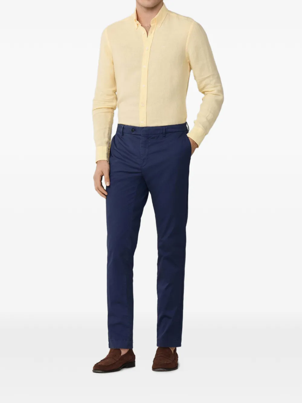 Hackett London Brompton button-down linnen overhemd Geel