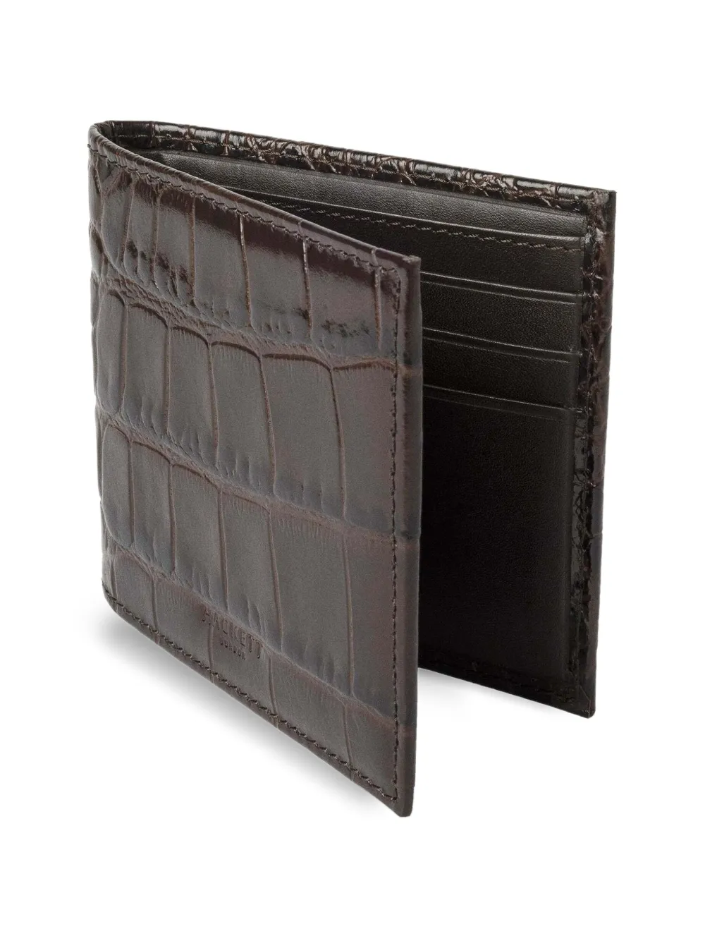 Hackett Croc-stamped Billfold Wallet In Brown