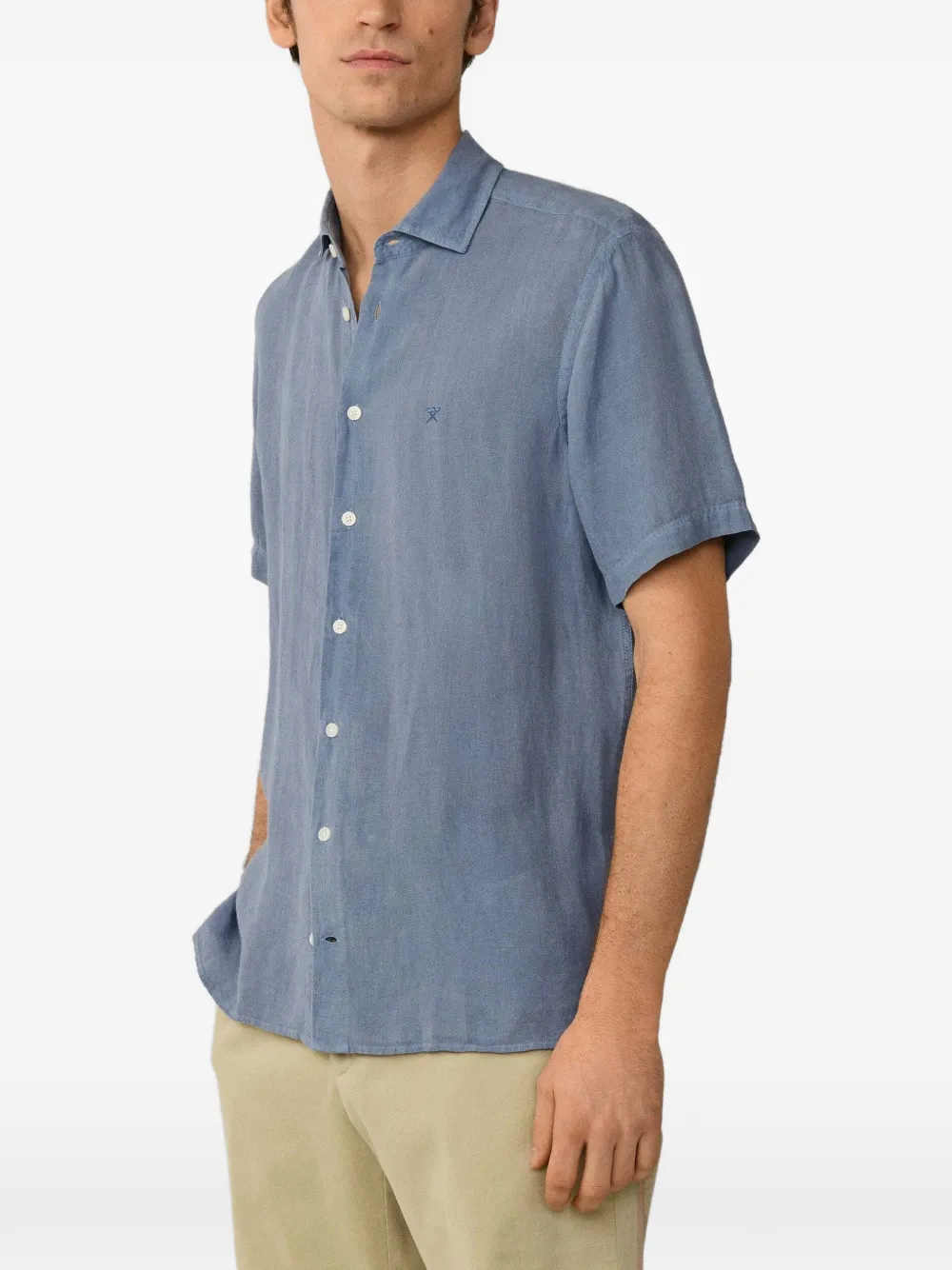Hackett London Linnen overhemd met korte mouwen Blauw