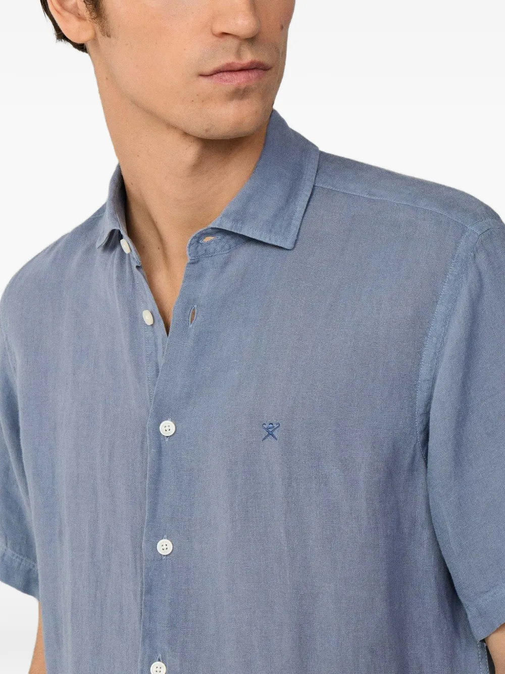 Hackett London Linnen overhemd met korte mouwen Blauw