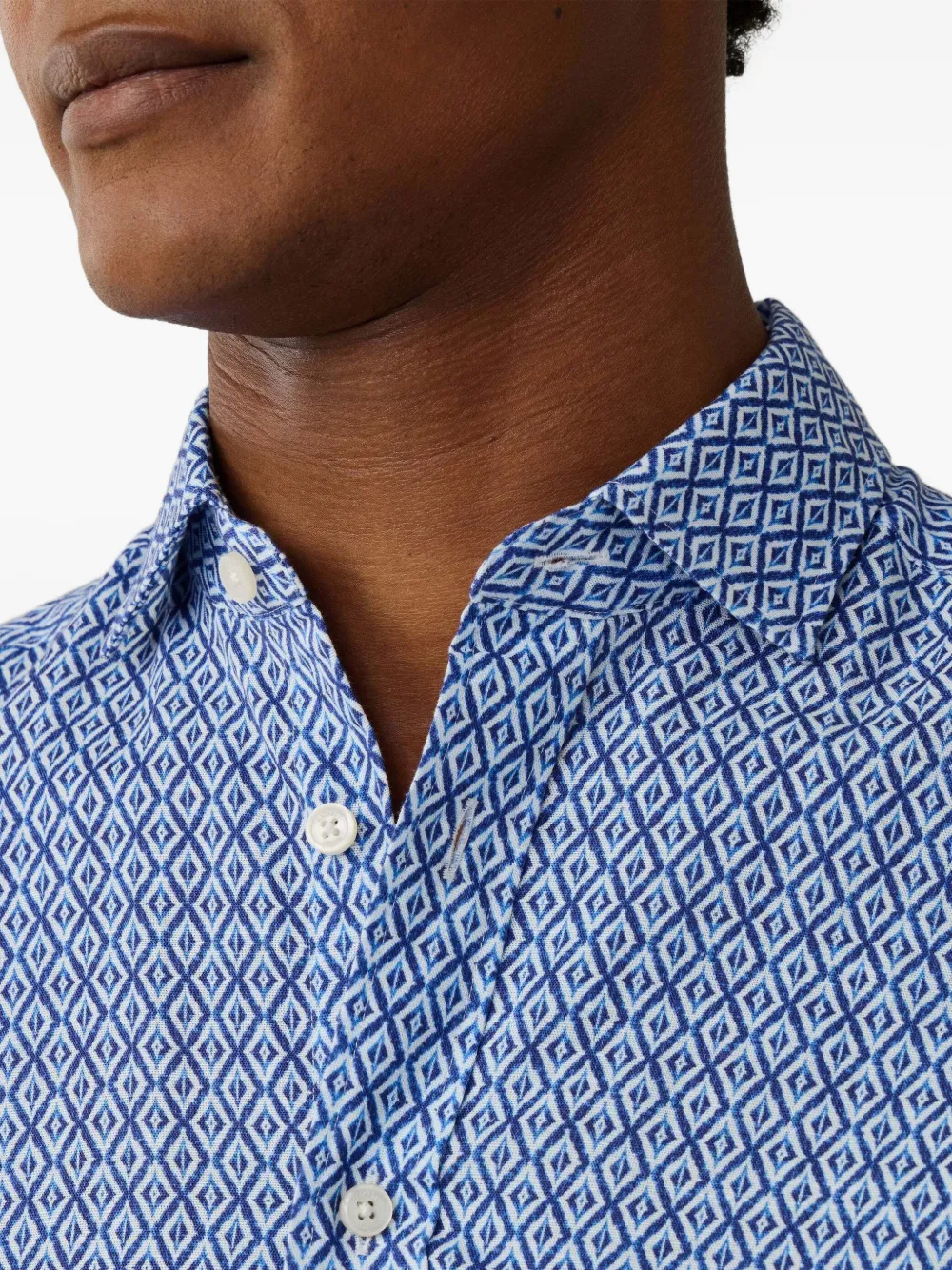 Hackett London Overhemd met kleiprint en korte mouwen Blauw