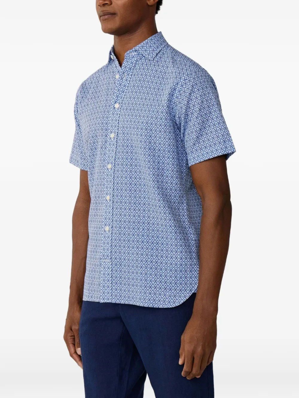 Hackett London Overhemd met kleiprint en korte mouwen Blauw