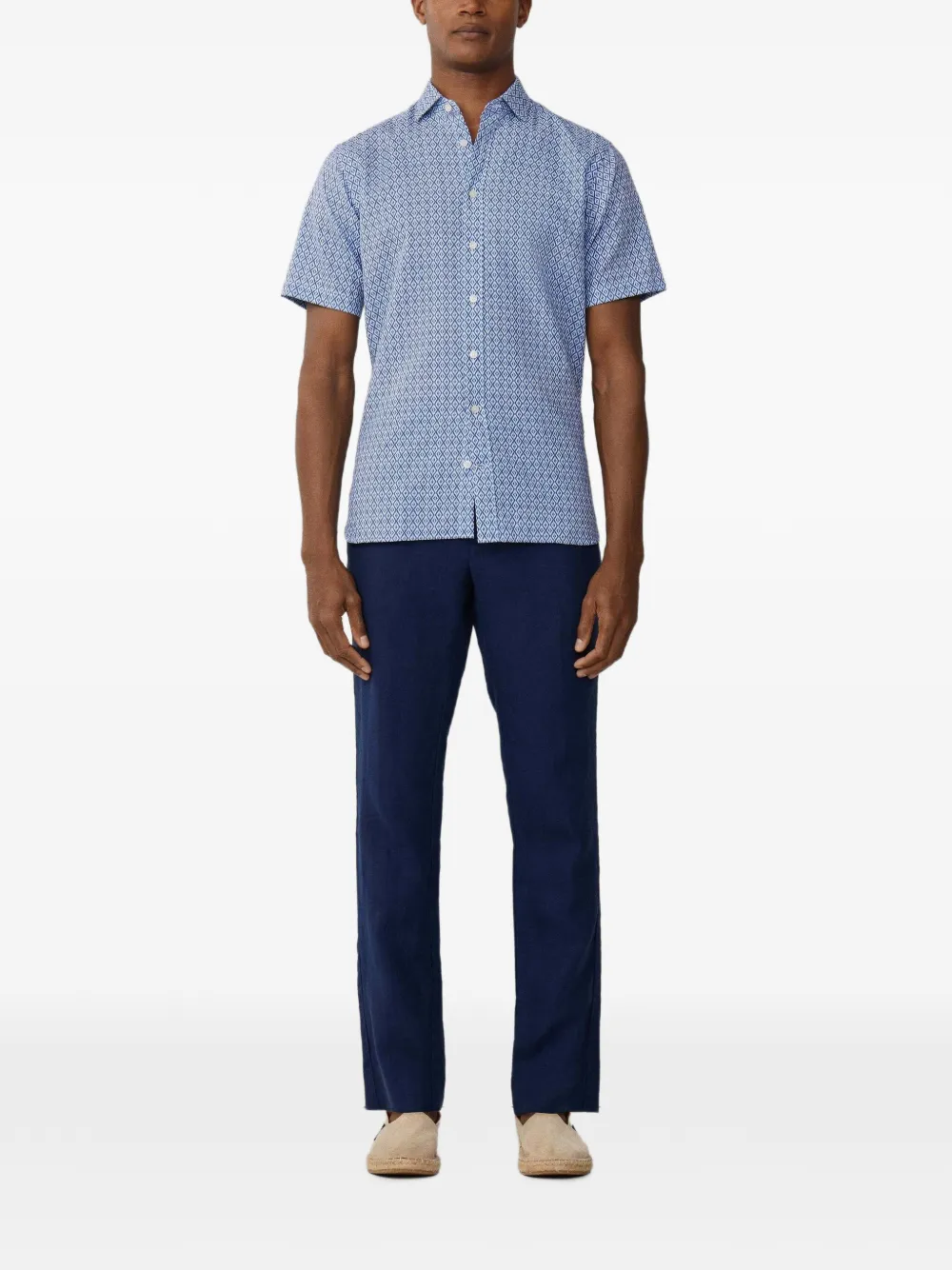 Hackett London Overhemd met kleiprint en korte mouwen Blauw