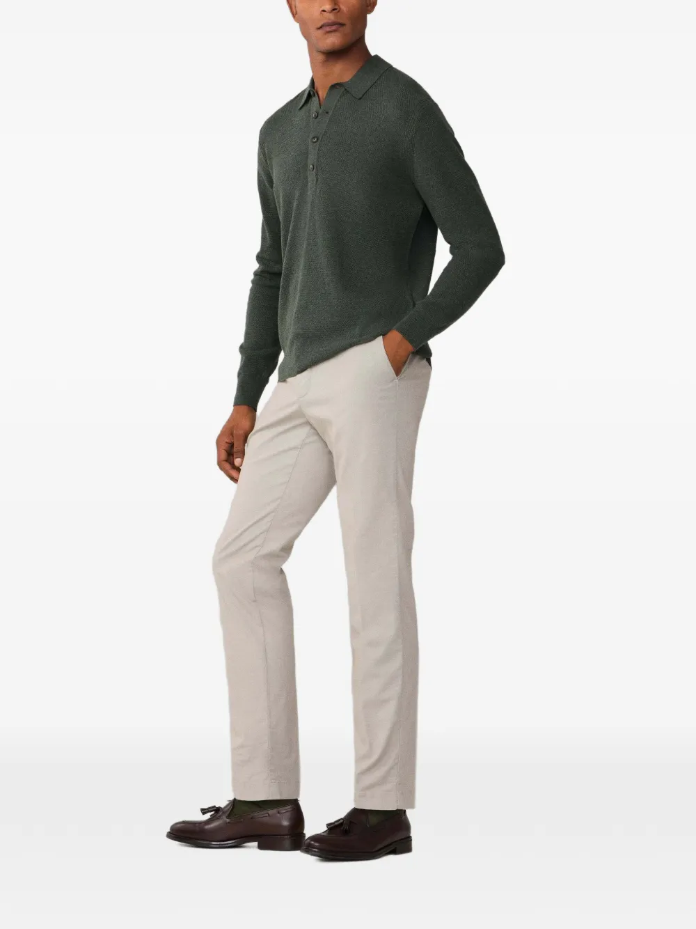 Hackett London Kensington broek met riemlus Beige