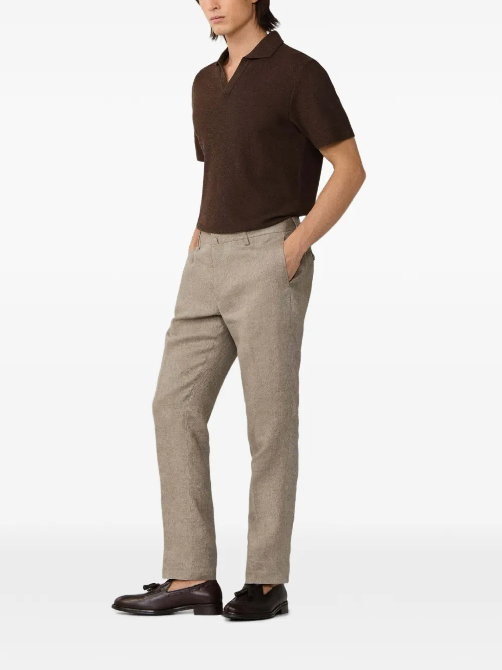 Hackett London Straight linnen broek Beige