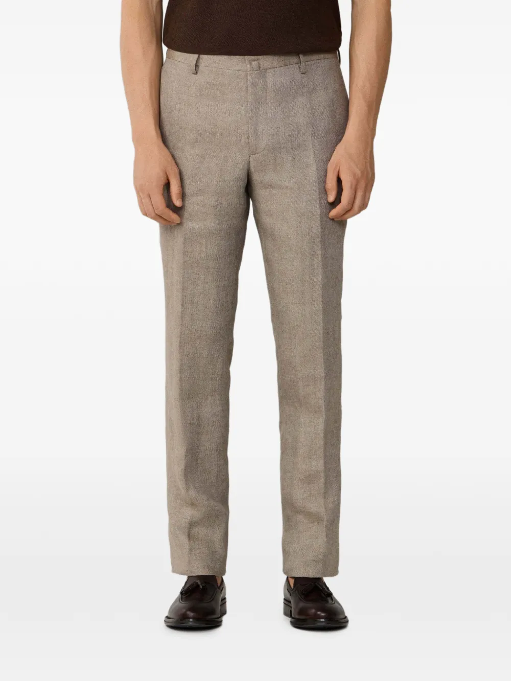 Hackett Straight-fit Linen Trousers In Brown