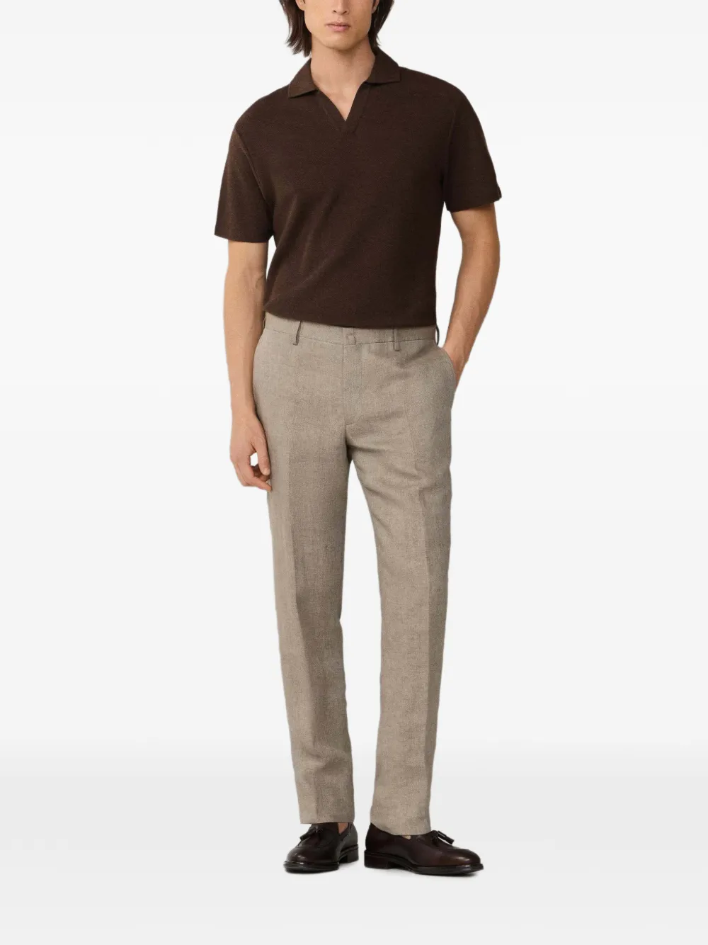 Hackett London Straight linnen broek Beige