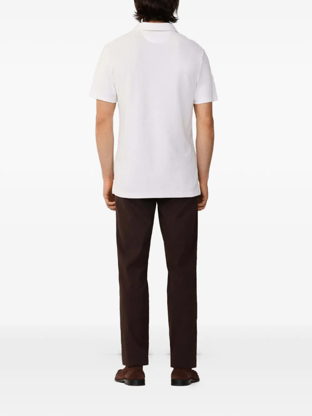 Hackett London Honingraat-gebreid T-shirt met Johnny-kraag Wit