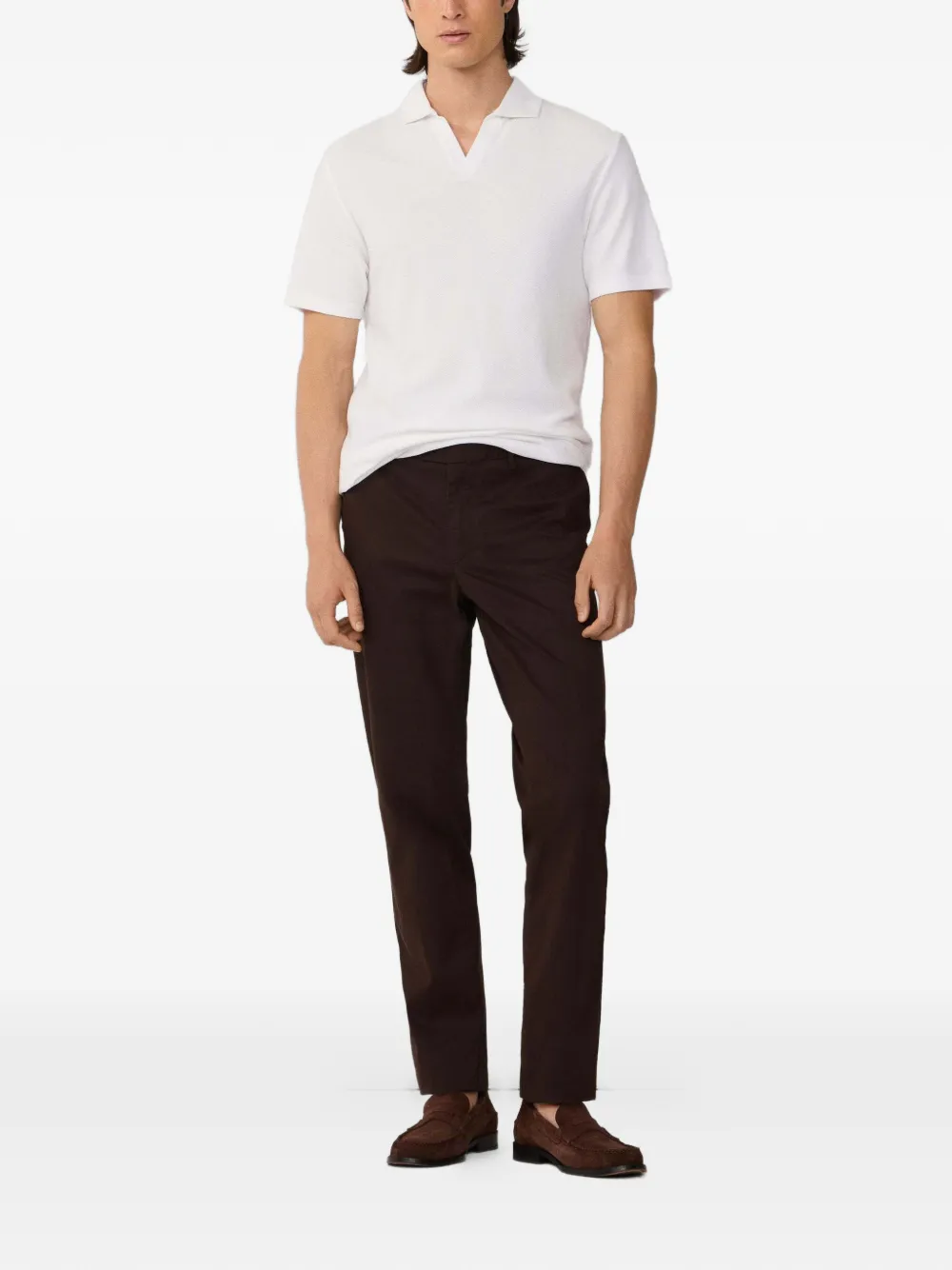 Hackett London Honingraat-gebreid T-shirt met Johnny-kraag Wit