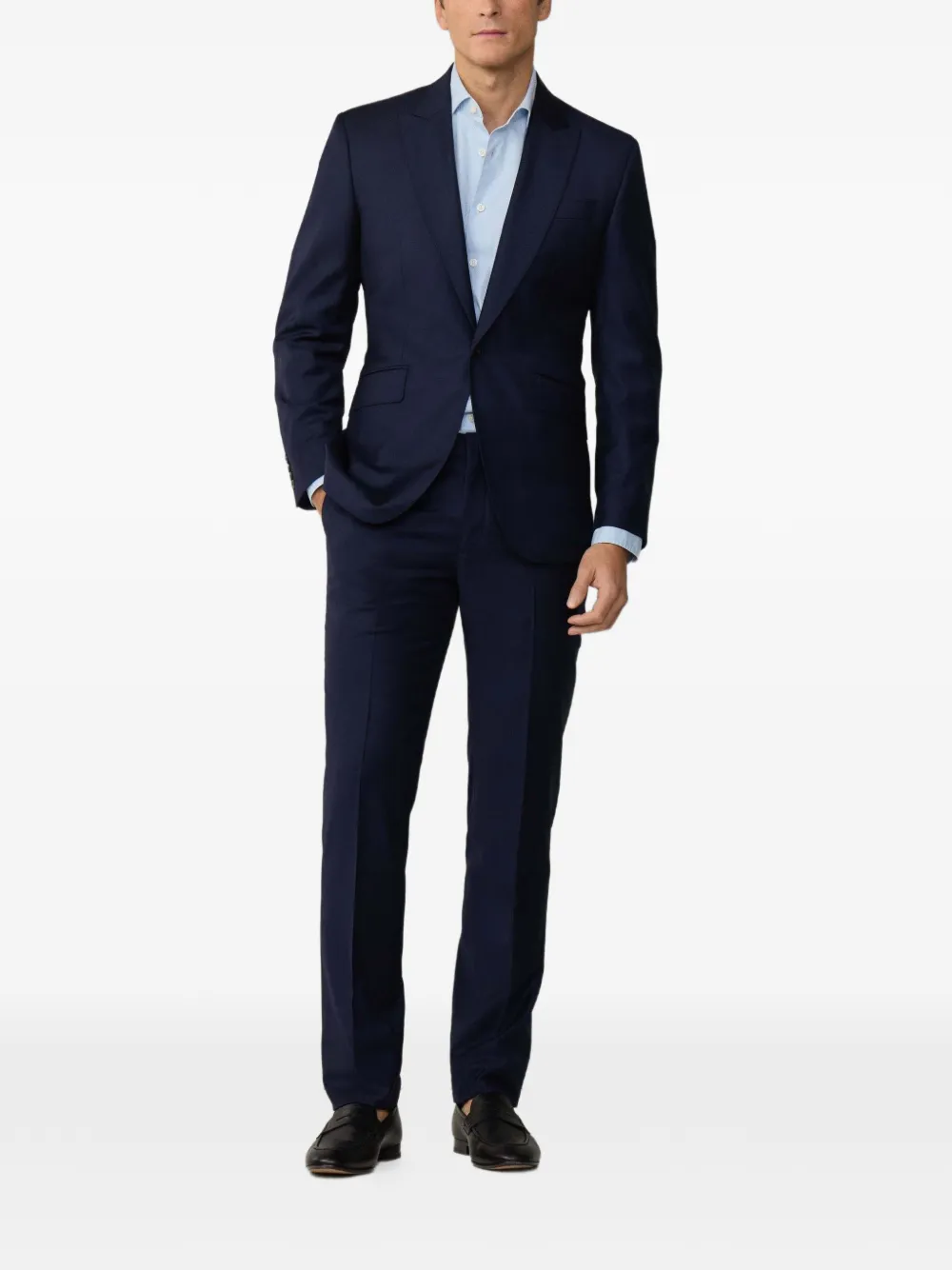 Hackett London Peak-lapel Twill Suit In Blue
