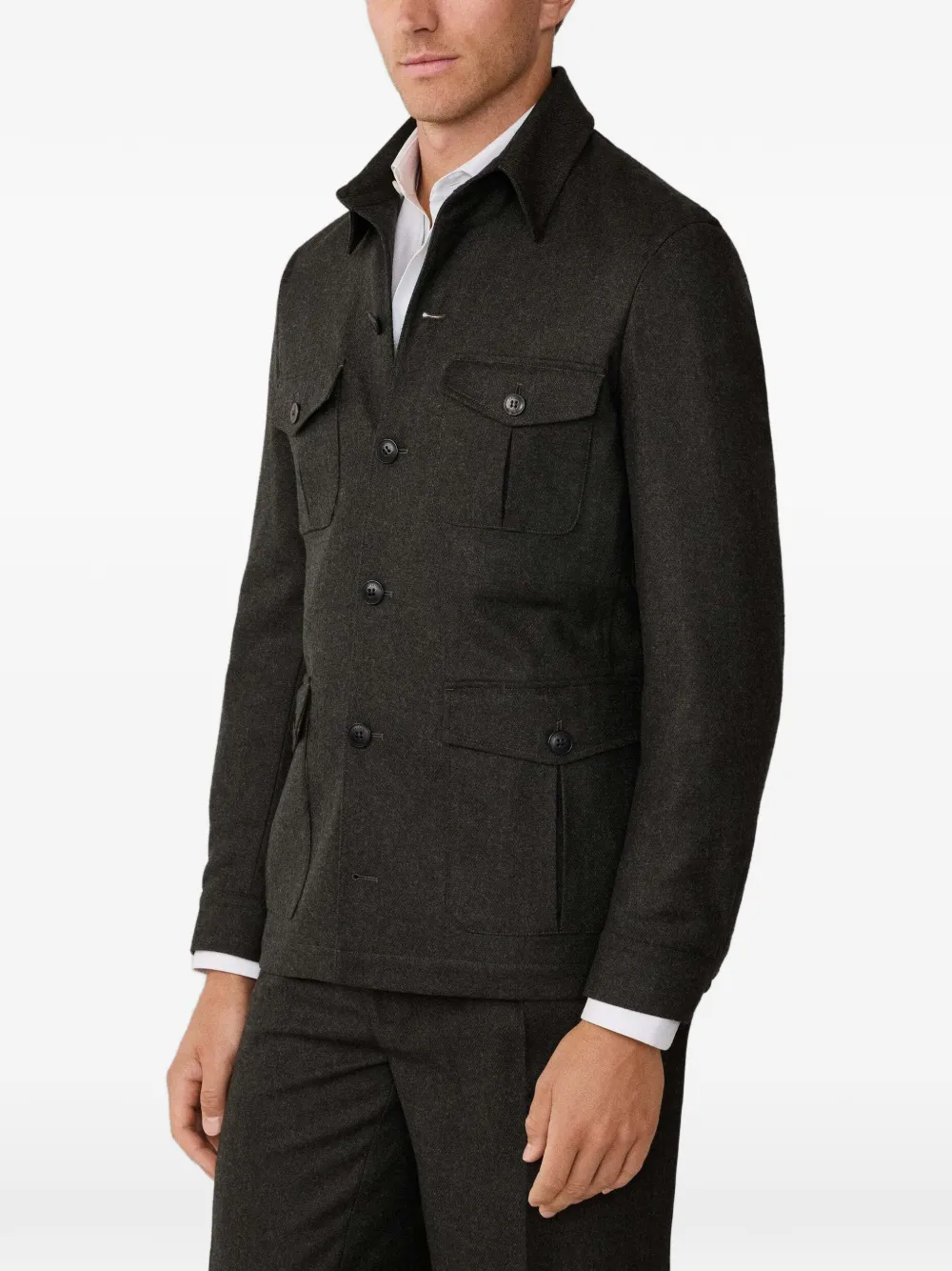 Hackett London Herringbone-pattern Jacket In Green