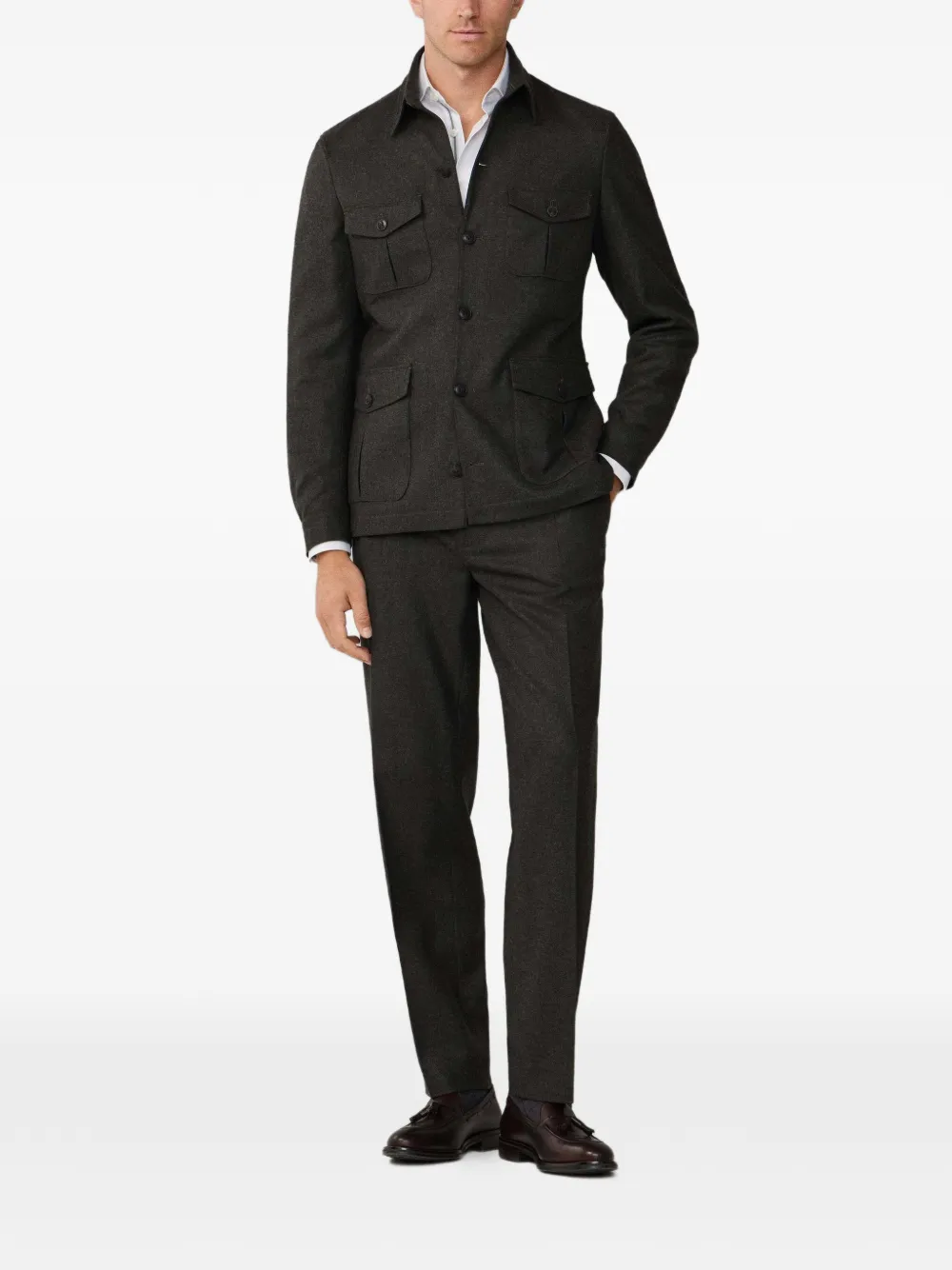 Hackett London Herringbone-pattern Jacket In Green