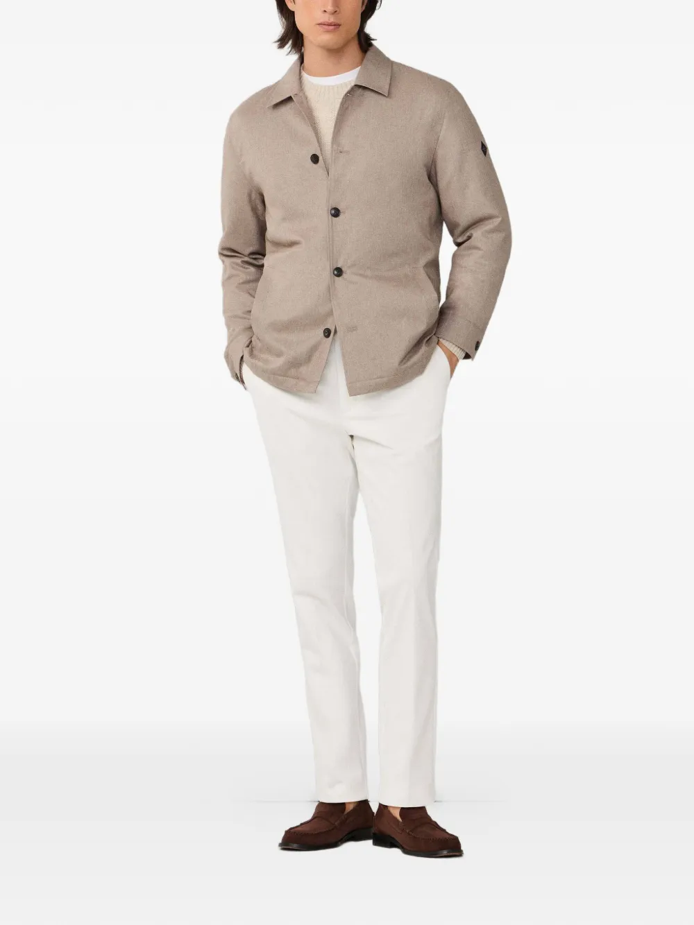 Hackett Herringbone-pattern Padded Overshirt In Neutral
