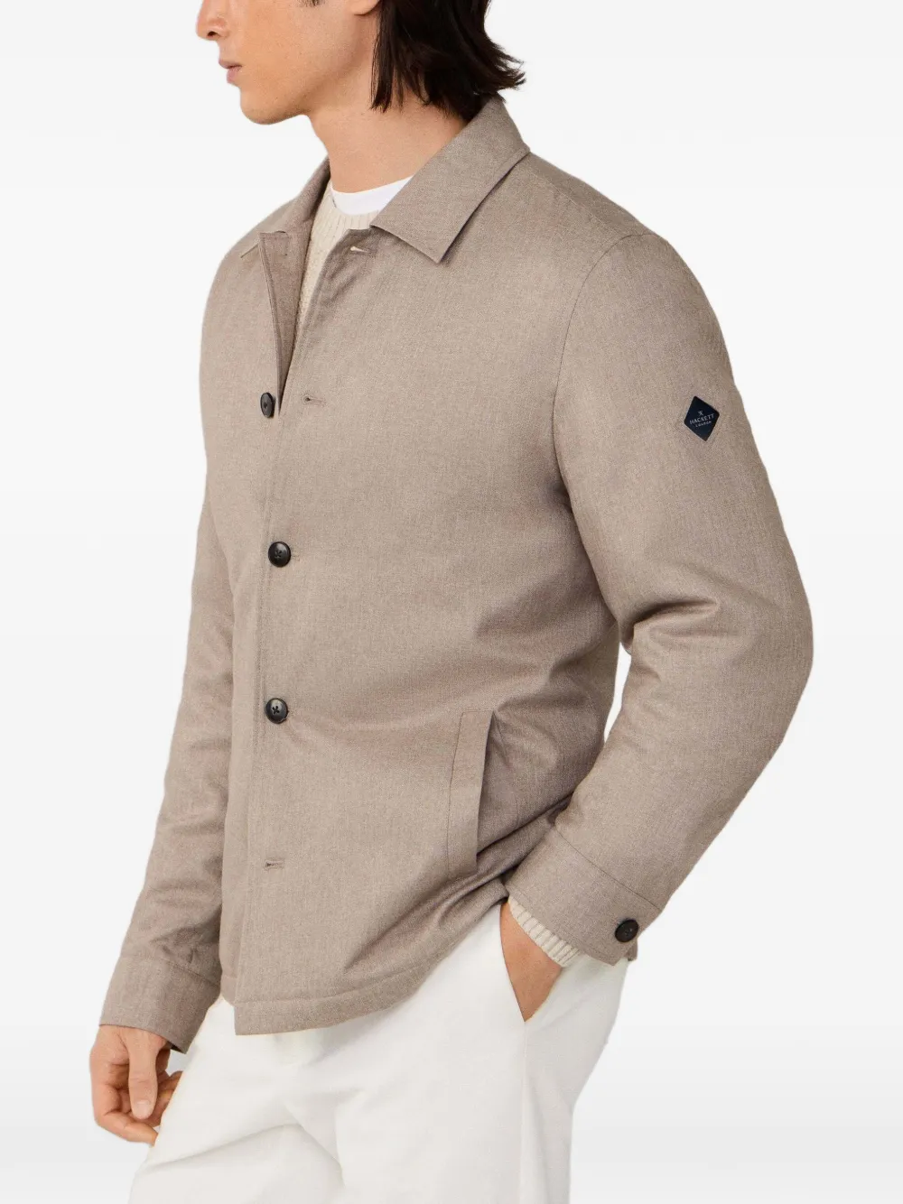 Hackett Herringbone-pattern Padded Overshirt In Neutral