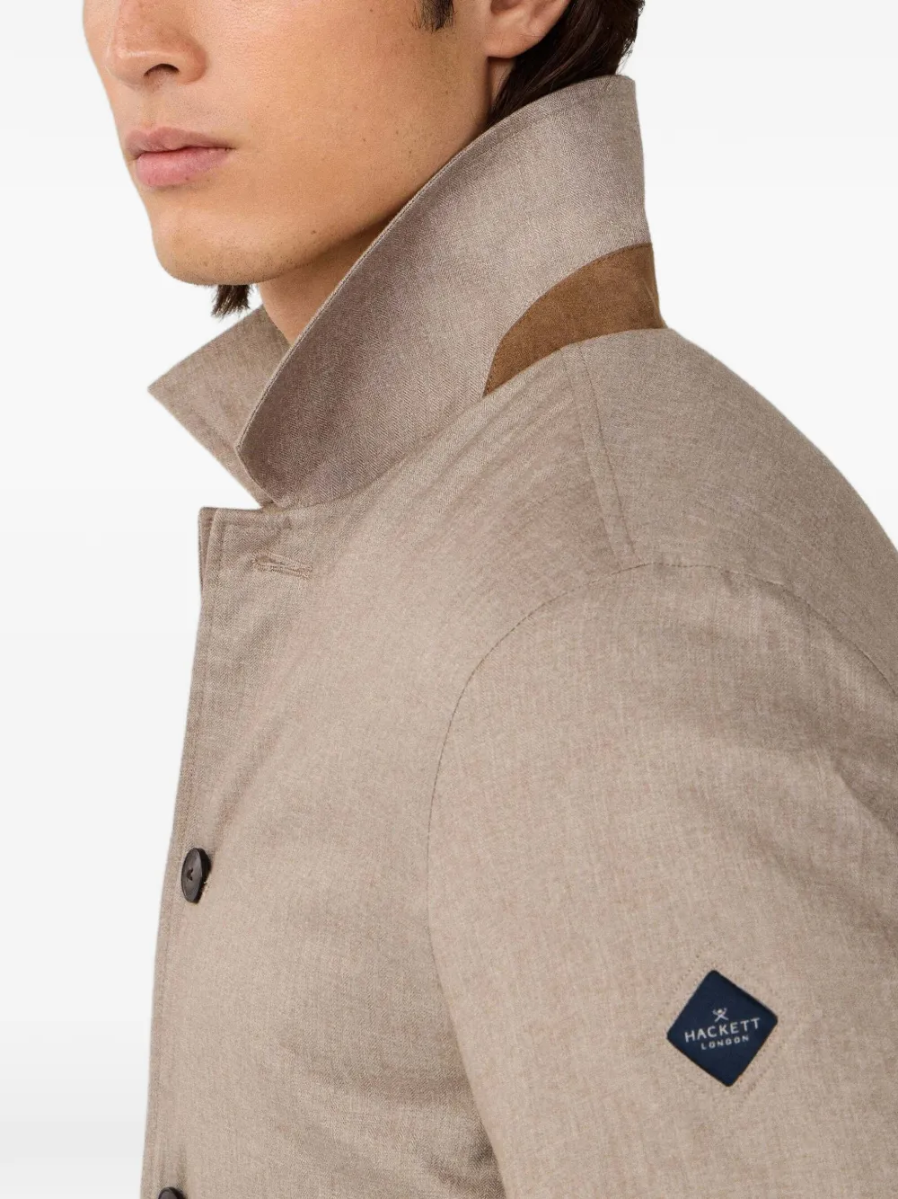 Hackett Herringbone-pattern Padded Overshirt In Neutral