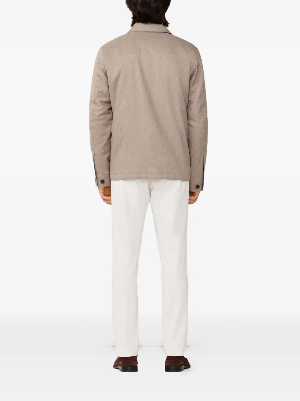 Hackett Herringbone-pattern Padded Overshirt In Neutral