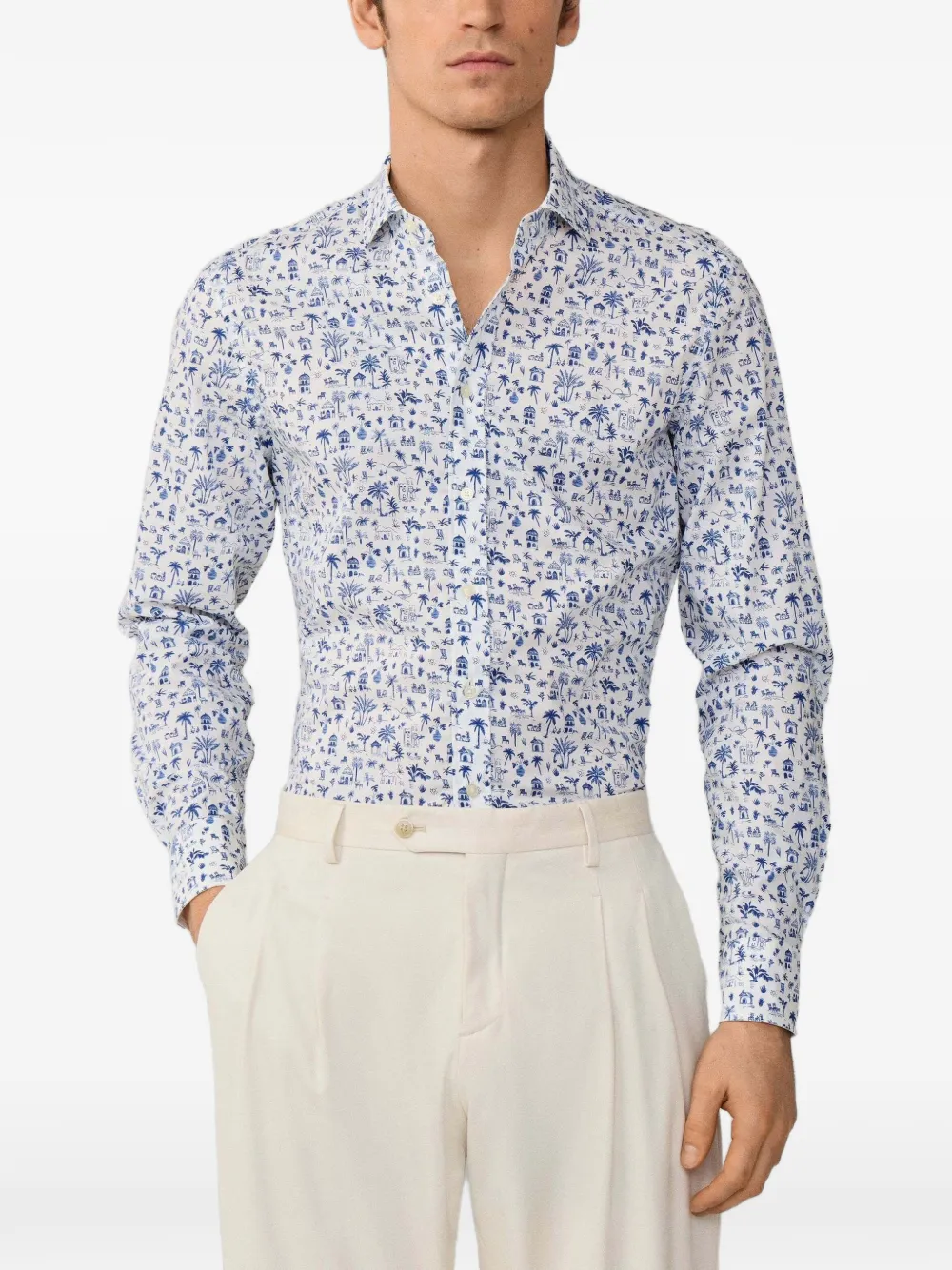 Hackett Island-print Kent-collar Shirt In Multi