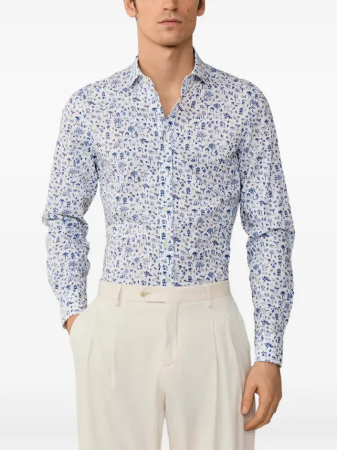 Hackett London island-print Kent-collar shirt