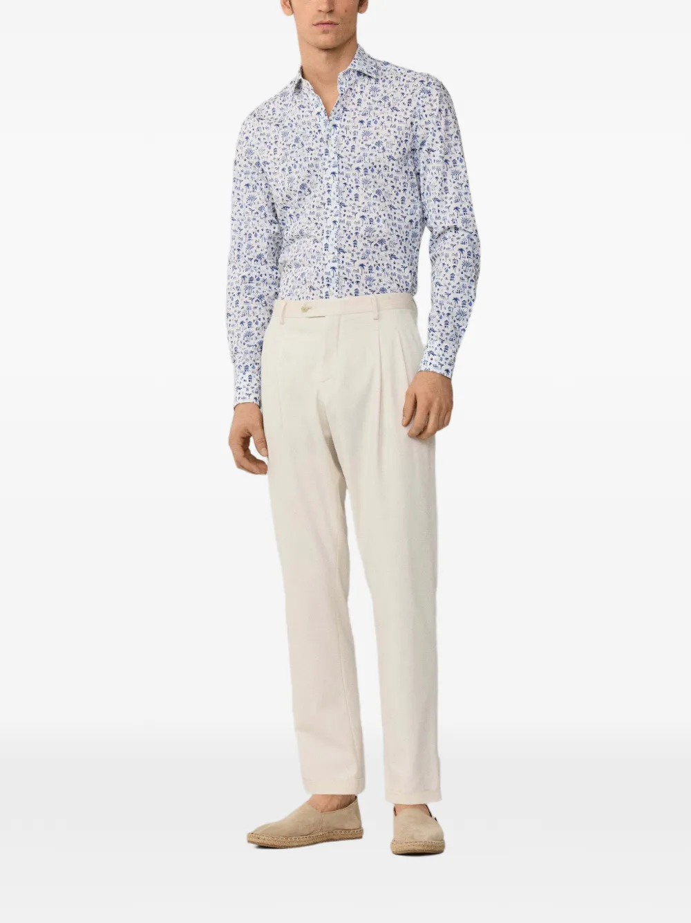 Hackett London Overhemd met eilandprint en Kent kraag Wit