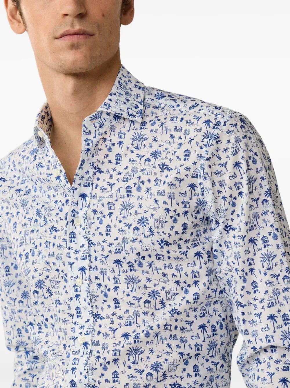 Hackett London Overhemd met eilandprint en Kent kraag Wit