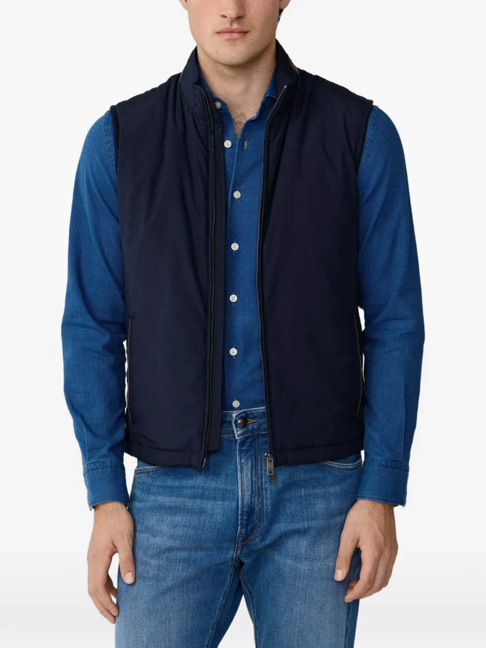 Hackett Windsor Zip-up Gilet In Blue