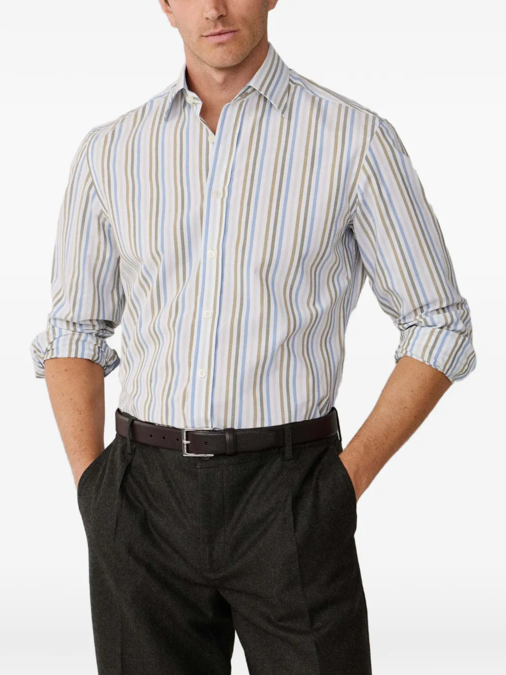 Hackett London Overhemd met Pimlico kraag en Bengaalse streep Wit