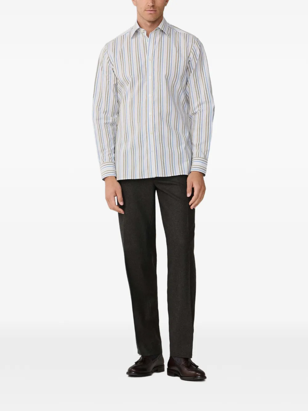 Hackett London Overhemd met Pimlico kraag en Bengaalse streep Wit