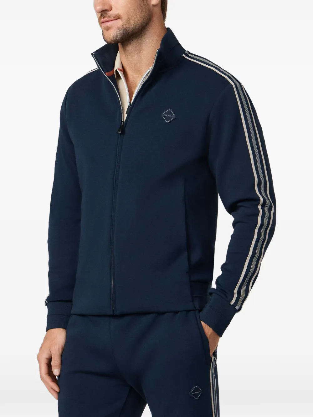 Hackett London Sweater met band en rits Blauw